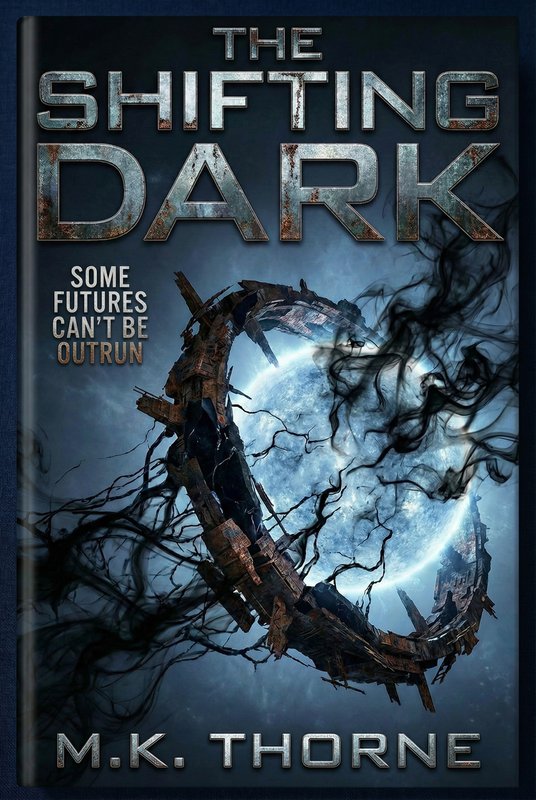 Sci-fi book cover mockup - The Shifting Dark by M.K. Thorne
